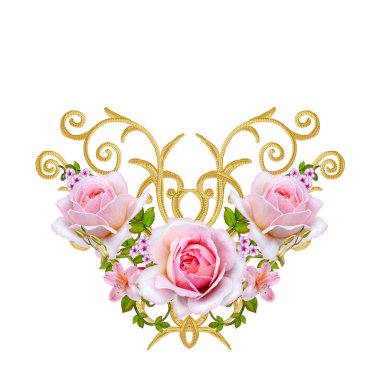 dekoratif öğeler kümesi. Parlak altın ve gümüş bukleler, Arap motifi, Arabesk. İzole.