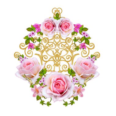 dekoratif öğeler kümesi. Parlak altın ve gümüş bukleler, Arap motifi, Arabesk. İzole.