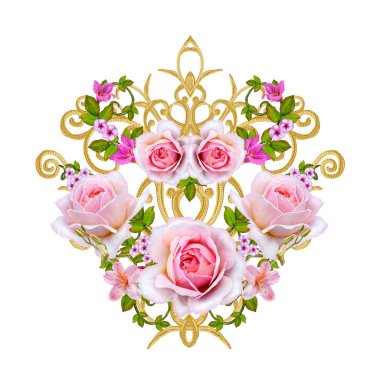 dekoratif öğeler kümesi. Parlak altın ve gümüş bukleler, Arap motifi, Arabesk. İzole.