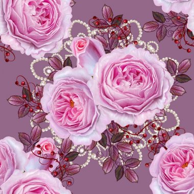 Çiçek seamless modeli. Güzel narin pembe gül dalı