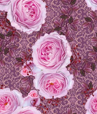 Çiçek seamless modeli. Güzel narin pembe gül dalı