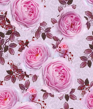 Çiçek seamless modeli. Güzel narin pembe gül dalı