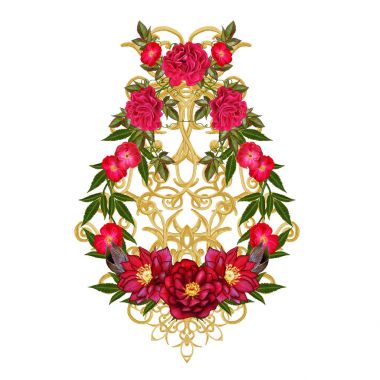 dekoratif öğeler kümesi. Parlak altın ve gümüş bukleler, Arap motifi, Arabesk. İzole.