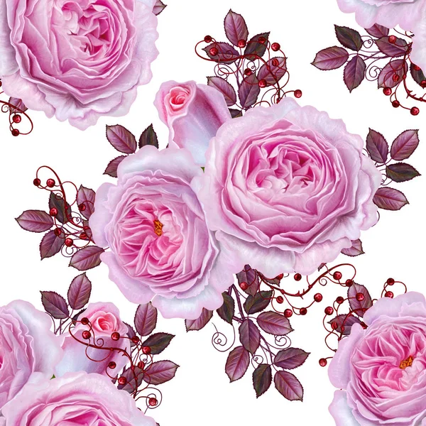 Квітковий безшовний візерунок. Гілка красивих ніжних рожевих троянд — стокове фото