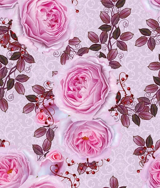 花のシームレスなパターン。美しい繊細なピンクのバラの枝 — ストック写真