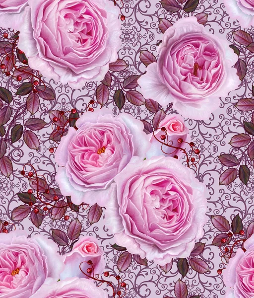 Motif floral sans couture. Branche de belles roses roses délicates — Photo