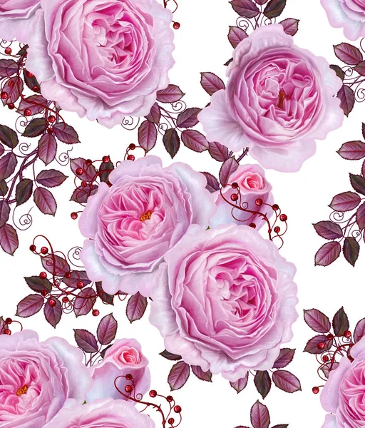 Varrat nélküli virágmintás. Szép finom rózsaszín rózsa ága — Stock Fotó