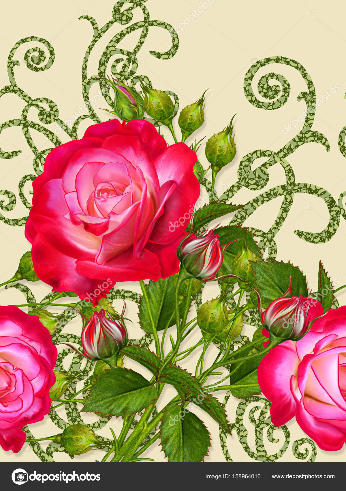 Vertical floral border. Seamless pattern. Garland of ...