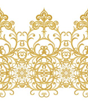 Seamless modeli. Altın dokulu bukleler. Oryantal tarzı Arabesk. Parlak dantel, stilize çiçekler. Narin, altın koyu arka plan dokuma Ajur.