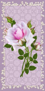 Çiçek arka plan. Tebrik vintage kartpostal, pastel tonu, eski stil. Pembe Gül çiçek aranjman. Ajur kare oyma çerçeve pastel renk.