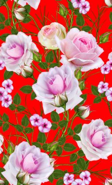Çiçek seamless modeli. Güzel narin pembe gül dalı