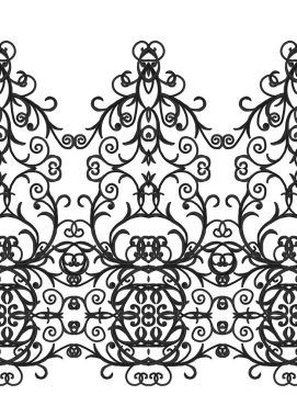 Dikişsiz desen sınır. Narin, dokuma Ajur siyah dantel, vintage eski tarzı Arabesk. Dekoratif kenar. İnci, boncuk dekorasyon.