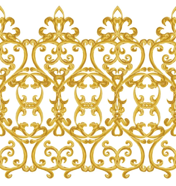 Naadloze patroon. Gouden getextureerde krullen. Oosterse stijl arabesken. Briljante lace, gestileerde bloemen. Opengewerkte weven delicate. — Stockfoto