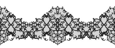 Siyah dantel, dokuma, Ajur bukleler. Ajur hassas dokuma. Yatay sorunsuz çiçek desenli.