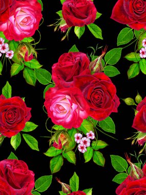 Çiçek seamless modeli. Kırmızı koyu kadife gül buketi.