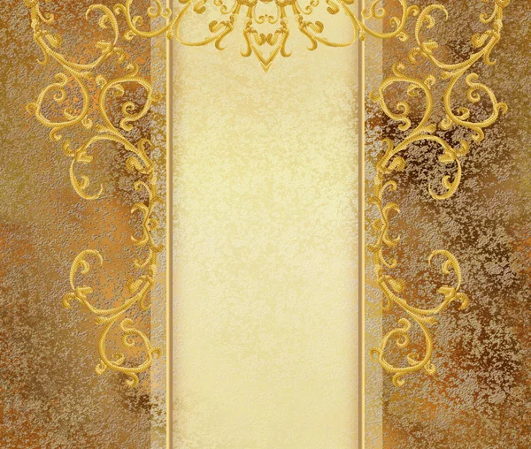 Goldene strukturierte Locken. Arabesken orientalischen Stils. Brillante Spitze, stilisierte Blumen. durchbrochene Webarbeiten mit zartem, goldenem Hintergrund. Gruß, Einladungskarte. — Stockfoto