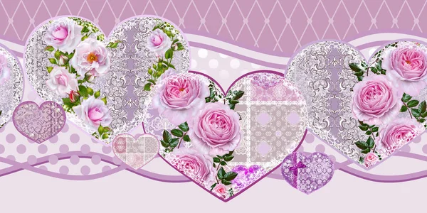 Fond floral. Salutation carte postale vintage, ton pastel, ancien style. Arrangement floral de roses roses . — Photo