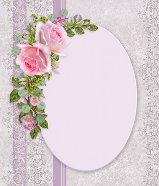 Çiçek arka plan. Tebrik vintage kartpostal, pastel tonu, eski stil. Pembe Gül çiçek aranjmanı.