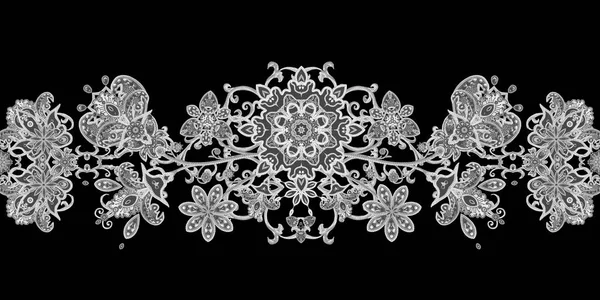 Seamless pattern. Brilliant lace, stylized flowers. Openwork weaving delicate, Paisley. Monochrome tracery, openwork curls. — Stock Photo, Image