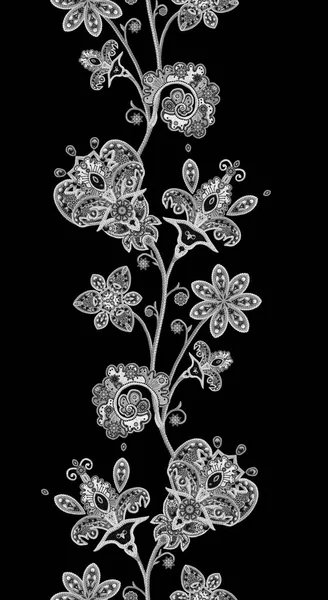 Seamless mönster. Lysande spetsar, stiliserade blommor. Genombrutna vävning delikat, Paisley. Monokrom tracery, genombrutna lockar. — Stockfoto
