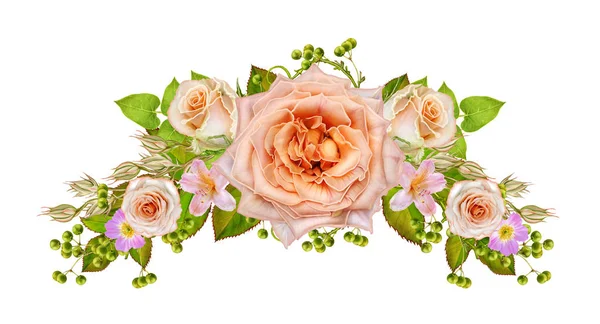 花卉的背景。问候明信片，柔和的色调，旧的风格。粉红色的玫瑰花的插花作品. — 图库照片