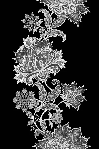 Seamless pattern. Brilliant lace, stylized flowers. Openwork weaving delicate, Paisley. Monochrome tracery, openwork curls. — Stock Photo, Image