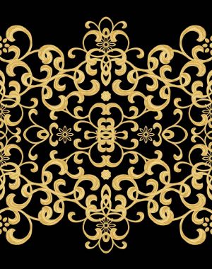 Seamless modeli. Altın dokulu bukleler. Oryantal tarzı Arabesk. Parlak dantel, stilize çiçekler. Narin, altın siyah arka plan dokuma Ajur.