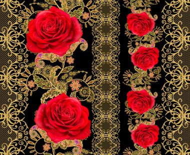 Seamless modeli. Altın dokulu bukleler. Parlak dantel, stilize