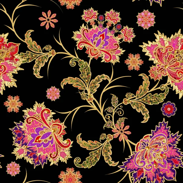 Jednolity Wzór Złote Loki Teksturą Genialny Koronki Stylizowane Kwiaty Ażurowe — Zdjęcie stockowe