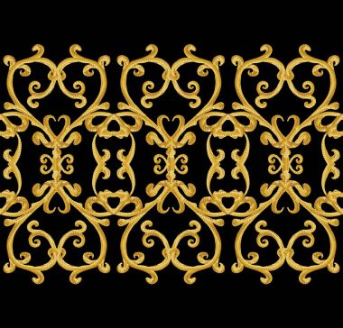 Seamless modeli. Altın dokulu bukleler. Oryantal tarzı Arabesk. Parlak dantel, stilize çiçekler. Narin, altın arka plan dokuma Ajur.