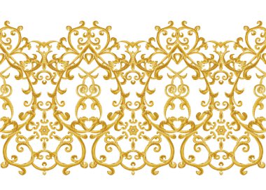 Seamless modeli. Altın dokulu bukleler. Oryantal tarzı Arabesk. Parlak dantel, stilize çiçekler. Narin, altın arka plan dokuma Ajur.