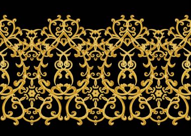 Seamless modeli. Altın dokulu bukleler. Oryantal tarzı Arabesk. Parlak dantel, stilize çiçekler. Narin, altın arka plan dokuma Ajur.