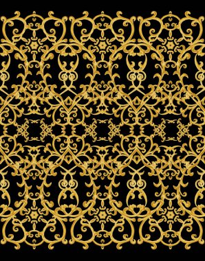 Seamless modeli. Altın dokulu bukleler. Oryantal tarzı Arabesk. Parlak dantel, stilize çiçekler. Narin, altın arka plan dokuma Ajur.