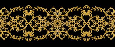 Seamless modeli. Altın dokulu bukleler. Oryantal tarzı Arabesk. Parlak dantel, stilize çiçekler. Narin, altın arka plan dokuma Ajur.