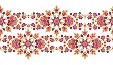 Seamless modeli. Altın dokulu bukleler. Parlak dantel, stilize çiçekler. Narin, altın arka plan, Paisley dokuma Ajur.