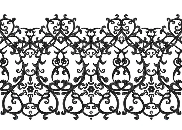 Seamless Pattern Border Openwork Weaving Delicate Black Lace Vintage Old — Stock Photo, Image