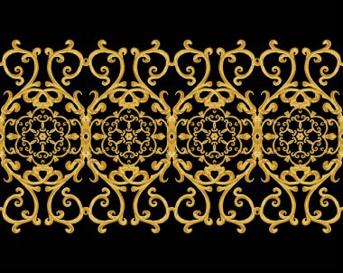 Seamless modeli. Altın dokulu bukleler. Oryantal tarzı Arabesk. Parlak dantel, stilize çiçekler. Narin, altın arka plan dokuma Ajur.