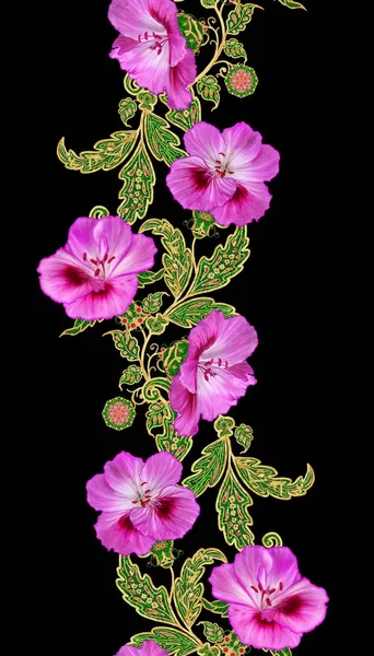 Patrón Sin Costuras Rizos Dorados Texturizados Encaje Brillante Flores Estilizadas — Foto de Stock
