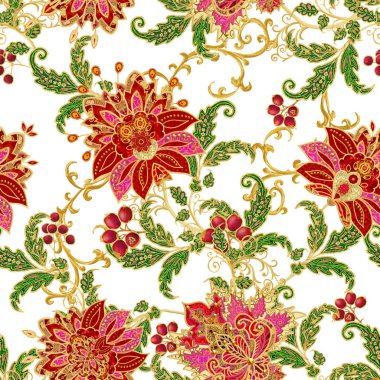 Seamless modeli. Altın dokulu bukleler. Parlak dantel, stilize çiçekler. Narin, altın arka plan, Paisley dokuma Ajur.