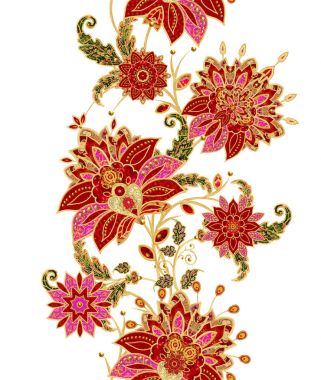 Seamless modeli. Altın dokulu bukleler. Parlak dantel, stilize çiçekler. Narin, altın arka plan, Paisley dokuma Ajur.