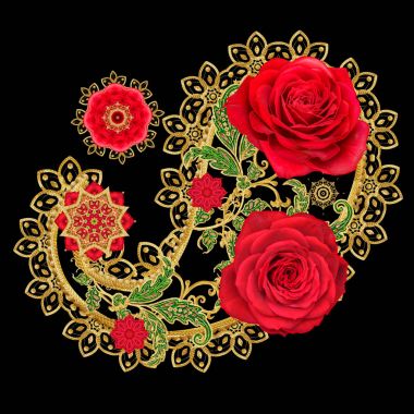 desenli dekor unsurları. Altın Hint salatalık, desenli. Stilize çiçek, dokuma, dantel, öğe Doğu tasarım ambalaj Tekstil Ajur.