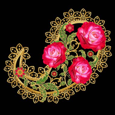 desenli dekor unsurları. Altın Hint salatalık, desenli. Stilize çiçek, dokuma, dantel, öğe Doğu tasarım ambalaj Tekstil Ajur.