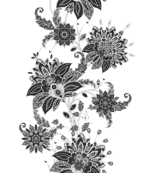 Seamless Pattern Brilliant Lace Stylized Flowers Openwork Weaving Delicate Paisley — Stock Photo, Image