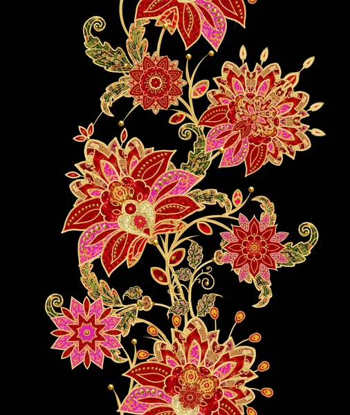 Бесшовный Шаблон Золотистые Кудри Великолепные Кружева Стилизованные Цветы Открытые Ткани — стоковое фото
