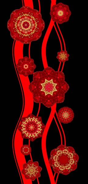Бесшовный Шаблон Красные Круги Украшенные Золотом Кружева Блестящие Элементы Декора — стоковое фото