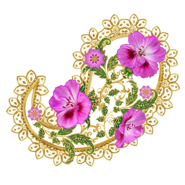 desenli dekor unsurları. Altın Hint salatalık, desenli. Stilize çiçek, dokuma, dantel, öğe Doğu tasarım ambalaj Tekstil Ajur.