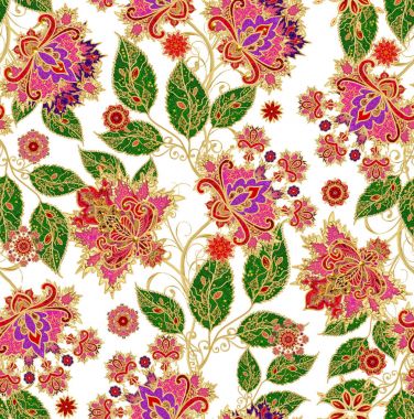 Seamless modeli. Altın dokulu bukleler. Parlak dantel, stilize çiçekler. Narin, altın arka plan, Paisley dokuma Ajur.