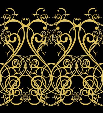 Seamless modeli. Altın dokulu bukleler. Oryantal tarzı Arabesk. Parlak dantel, stilize çiçekler. Narin, altın arka plan dokuma Ajur.