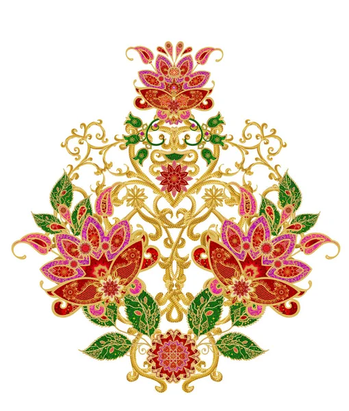 Стилизованные Золотистые Блестящие Цветы Высоких Стелах Элементы Декора Пейсли Изолированный — стоковое фото
