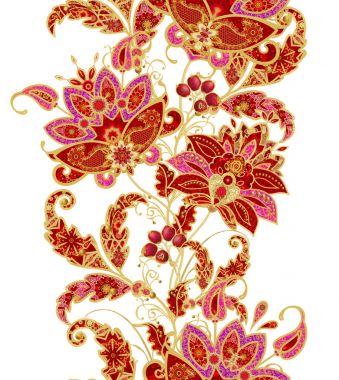 Seamless modeli. Altın dokulu bukleler. Parlak dantel, stilize çiçekler. Narin, altın arka plan, Paisley dokuma Ajur.